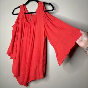Chico's Women's Open Shoulder Bell Sleeve Red Orange Boho Blouse‎ Sz 2- Large/12
